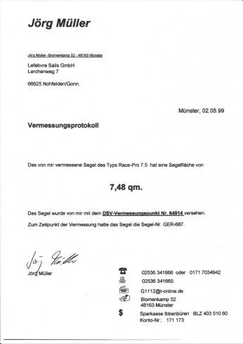 Vermessungsprotokol Race Pro 7,5